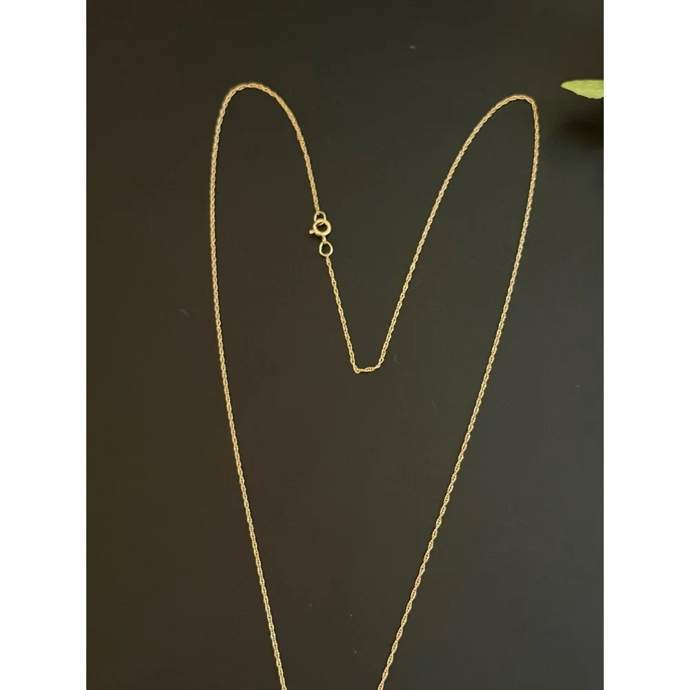 10k Yellow Gold Real Diamond Solitaire Pendant Necklace 18 Inch Rope Chain 0.69g